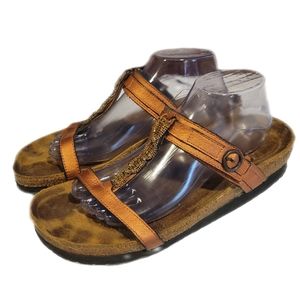 NAOT Malibu sandal SIZE: 11, 42 EU COLOR: Copper, a deep, shiny orange